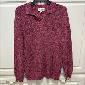 Norm Thompson Vintage Linen Cotton Collared Fuchsia Sweater Women Size Large